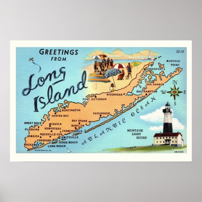 Affiche de carte ancienne de Long Island (Devant)