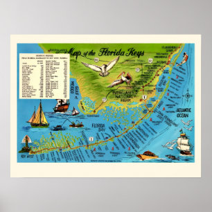Affiche de carte colorée des Keys de Floride 18x24
