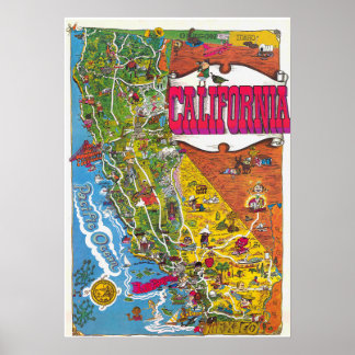 Affiche de carte colorée vintage de Californie 197
