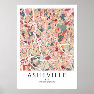 Affiche de carte d'Asheville Caroline du Nord | Vi