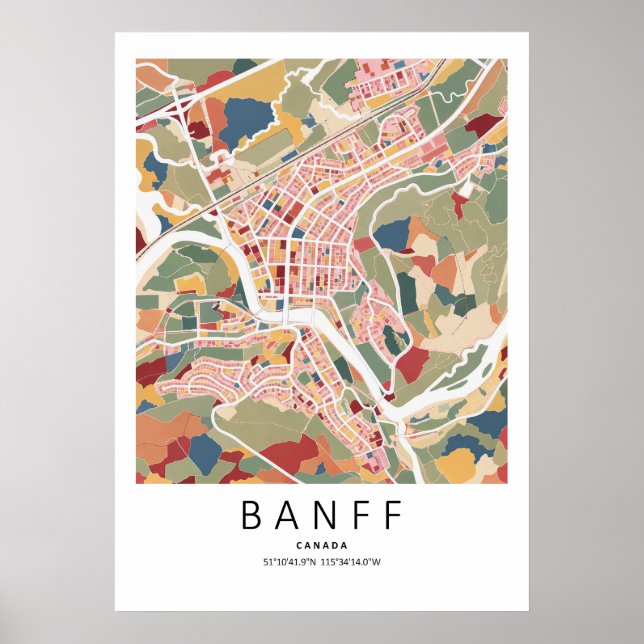 Affiche de carte de Banff Alberta | Art mural de v (Devant)
