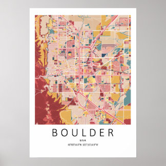 Affiche de carte de Boulder Colorado | Art mural d