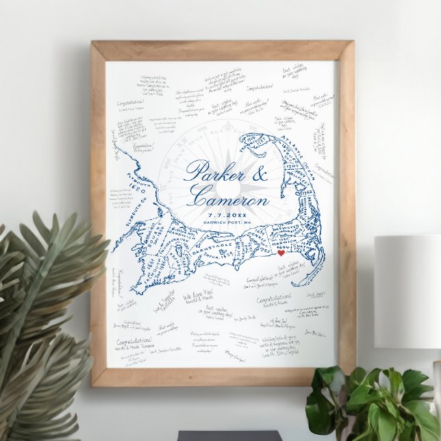 Affiche de carte de Cape Cod pour le livre d'or de (Wychmere Beach Club Cape Cod Alternative Guest Book Poster with Town Names by Concertina Press)
