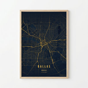 Affiche de carte de Dallas or Texas décoration mur