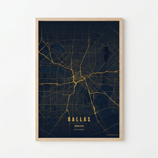 Affiche de carte de Dallas or Texas décoration mur (Créateur téléchargé)