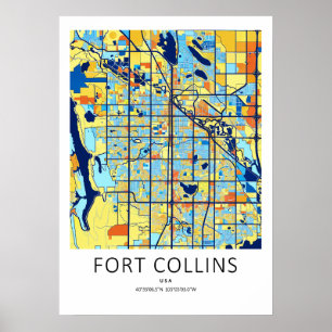 Affiche de carte de Fort Collins CO Art moderne