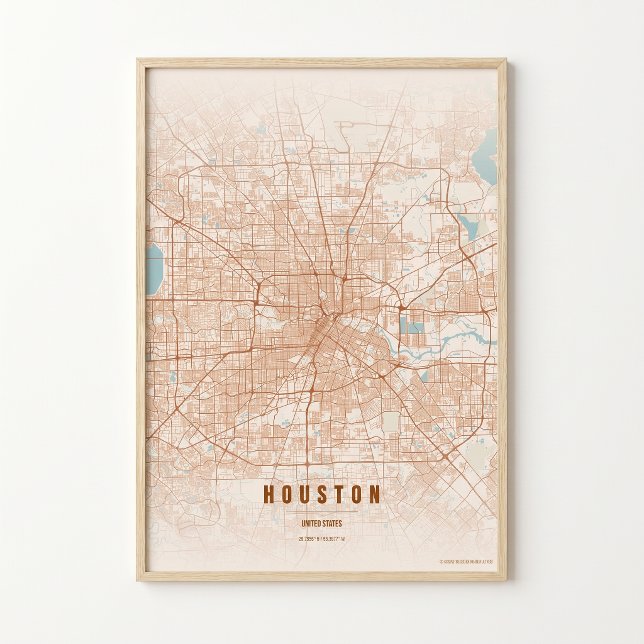 Affiche de carte de Houston en terre cuite, cadeau (Créateur téléchargé)