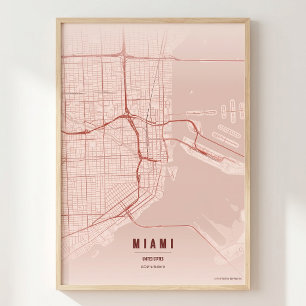 Affiche de carte de la ville de Floride Miami Cora