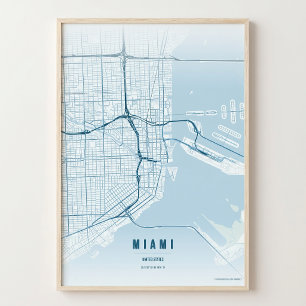Affiche de carte de la ville de Floride Miami Ocea