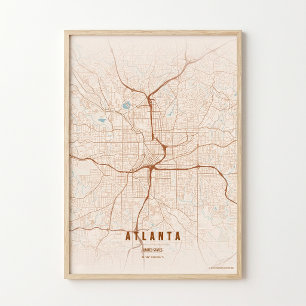 Affiche de carte de la ville de Géorgie Atlanta Im