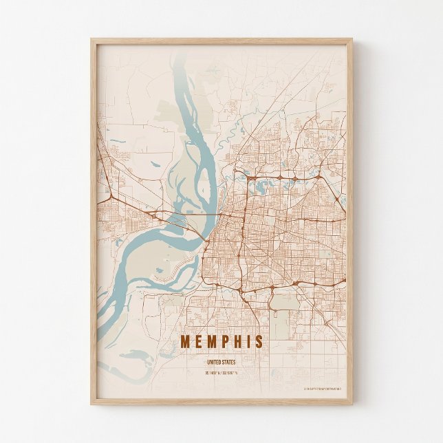 Affiche de carte de la ville de Memphis Tennessee  (Créateur téléchargé)