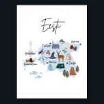 Affiche de carte de l'Estonie<br><div class="desc">Affiche de carte de l'Estonie avec les principales villes,  îles,  animaux locaux,  attractions et nature.</div>