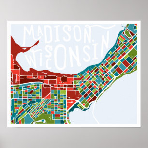 Affiche de carte de Madison, le Wisconsin