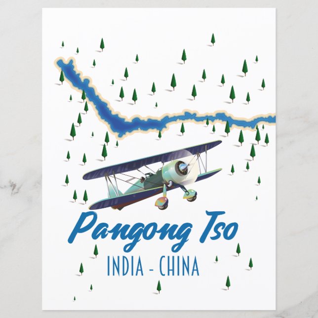 Affiche de carte de Pangong Tso Inde Chine. (Devant)
