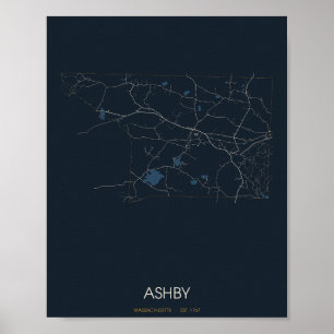 Affiche de carte de rue d'Ashby Massachusetts (Nui