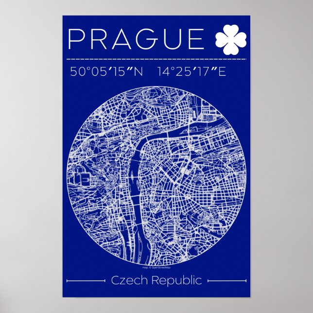 Affiche de carte de ville de Prague de style plan  (Devant)