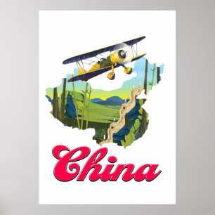 affiche de carte de voyage en Chine