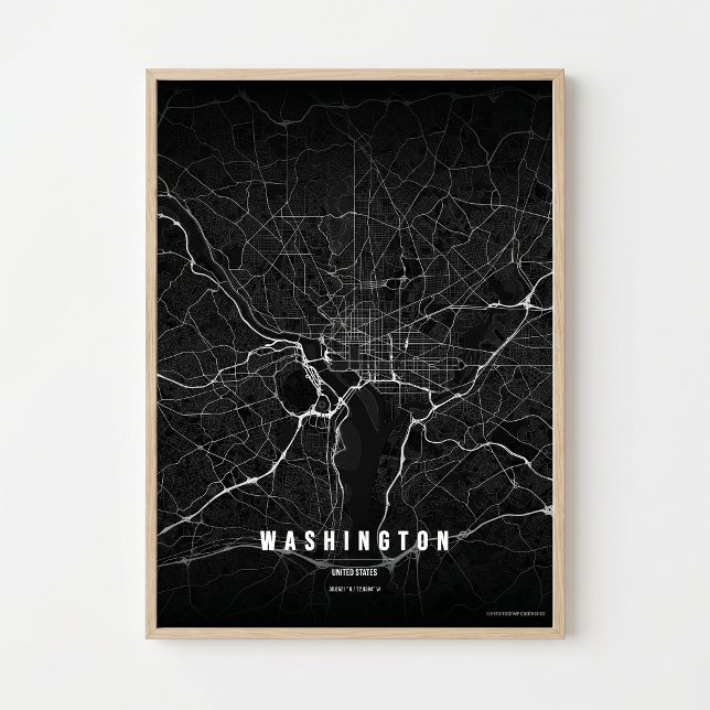 Affiche de carte de Washington D.C. en noir, cadea (Créateur téléchargé)