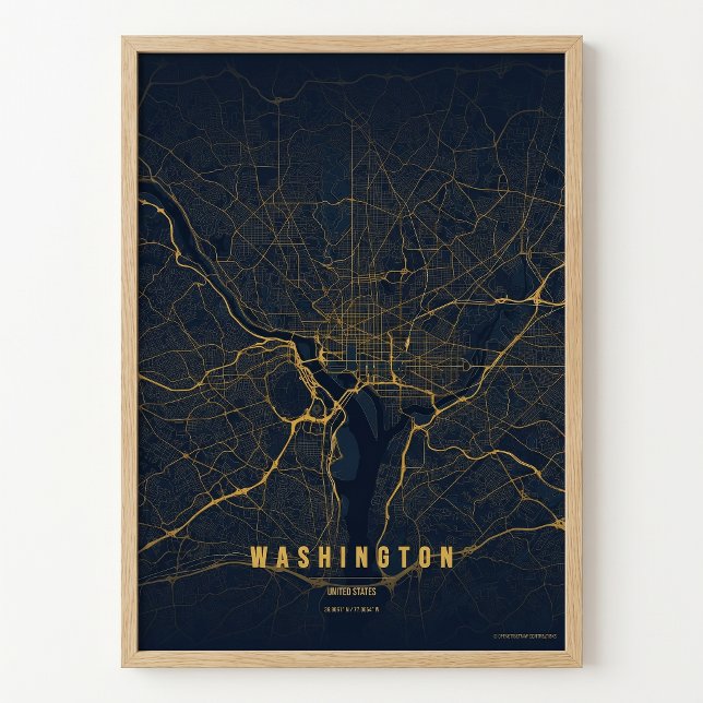 Affiche de carte de Washington D.C. en or, cadeau  (Créateur téléchargé)