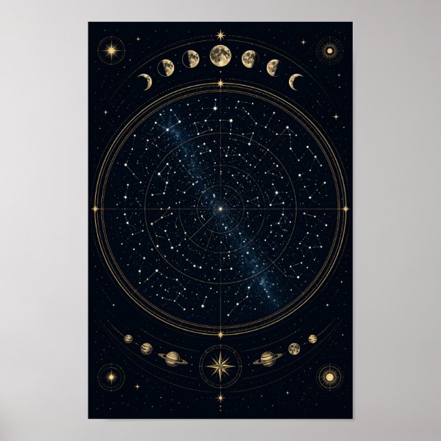 Affiche de carte des étoiles d'astronomie minimale (Devant)