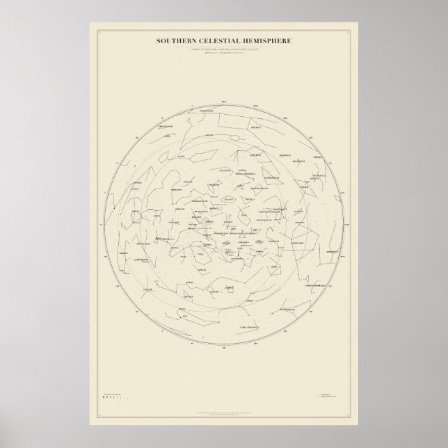Affiche de carte des étoiles du ciel austral (Devant)