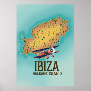 Affiche de carte des îles Baléares d'Ibiza
