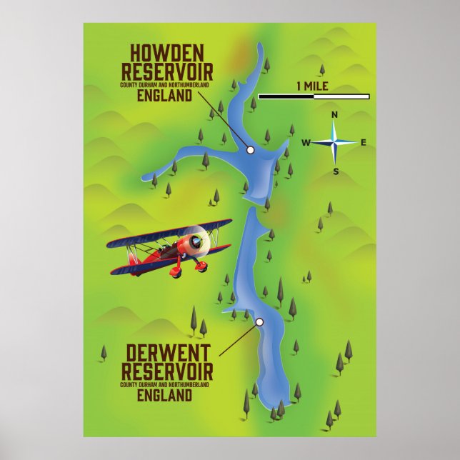 Affiche de carte des réservoirs de Dergone & Howde (Devant)