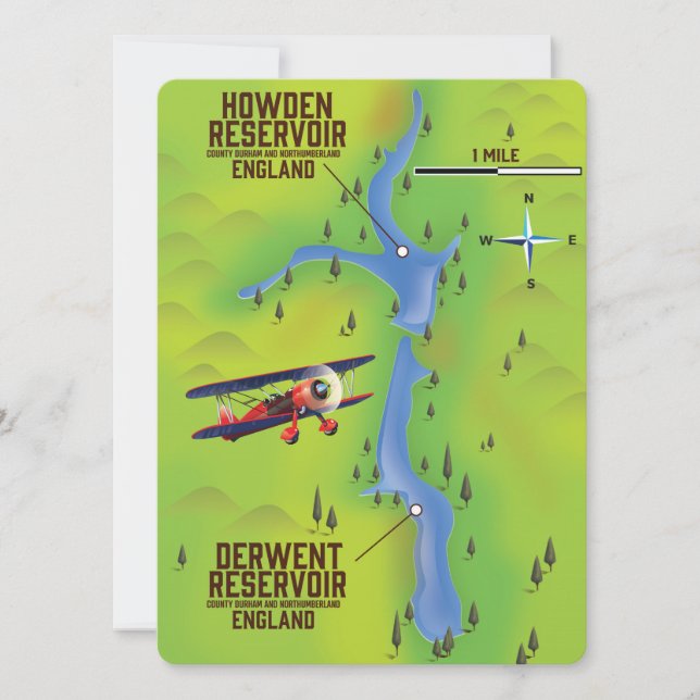 Affiche de carte des réservoirs de Dergone & Howde (Devant)