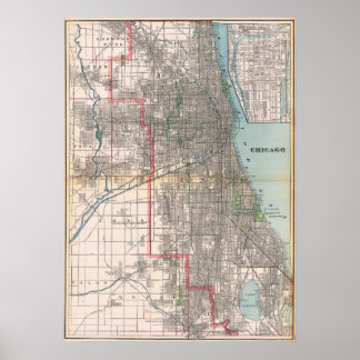 Affiche de carte détaillée vintage de Chicago 1895