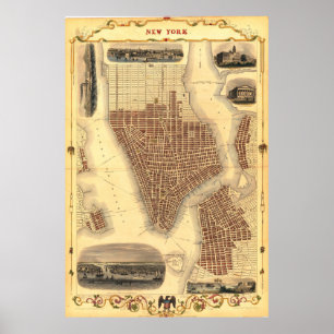 Affiche de carte détaillée vintage de New York 185