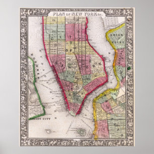 Affiche de carte détaillée vintage de New York 186