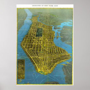 Affiche de carte détaillée vintage de New York 193