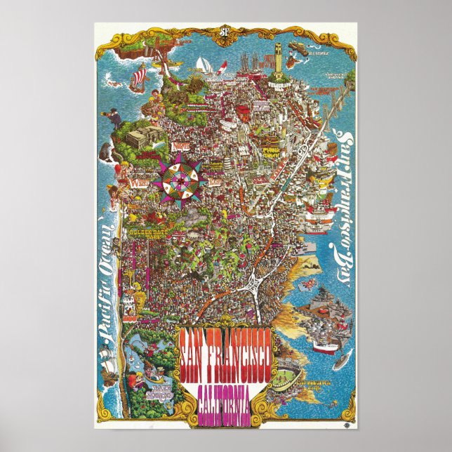 Affiche de carte détaillée vintage de San Francisc (Devant)