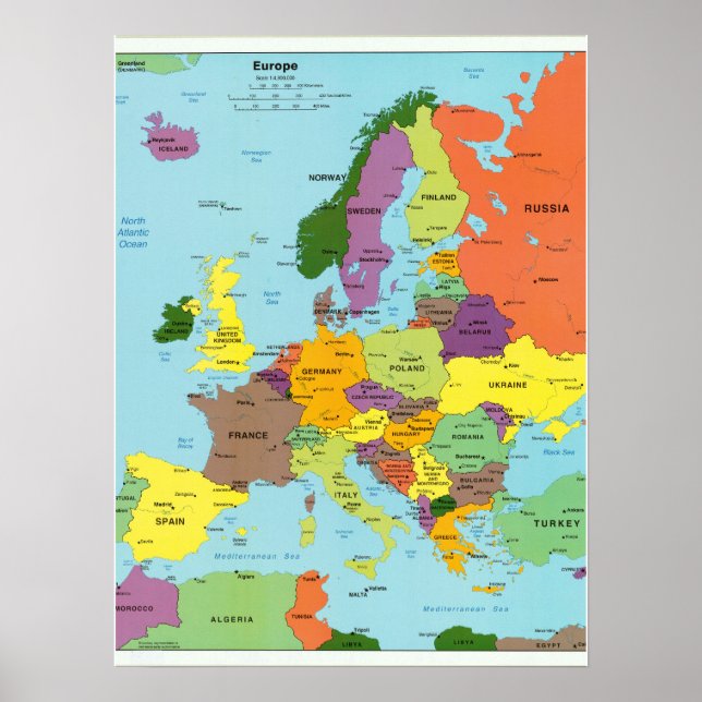 Affiche de carte d'Europe colorée moderne (Devant)