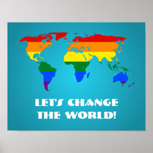 Affiche de carte du monde arc-en-ciel fierté LGBT