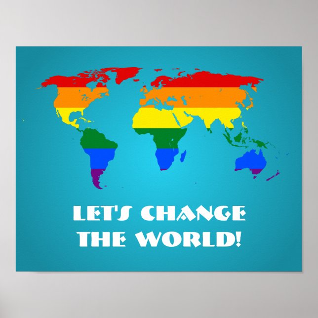 Affiche de carte du monde arc-en-ciel fierté LGBT (Devant)