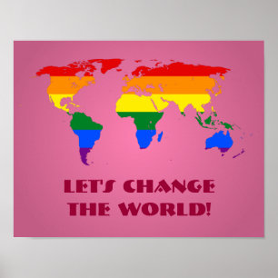 Affiche de carte du monde arc-en-ciel LGBT