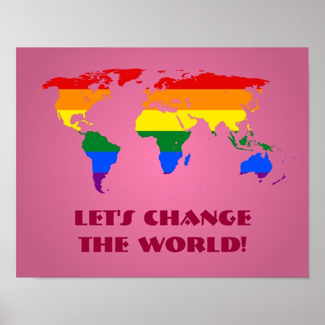 Affiche de carte du monde arc-en-ciel LGBT (Devant)