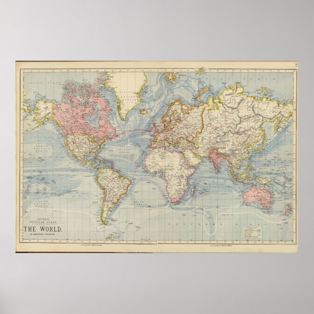 Affiche de carte du monde aux couleurs pastel vint (Devant)