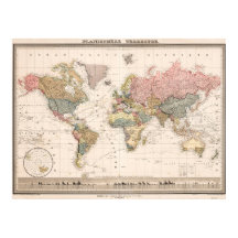 Affiche de carte du monde aux couleurs vanille vin