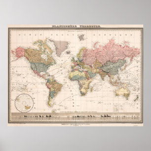 Affiche de carte du monde aux couleurs vanille vin