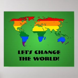 Affiche de carte du monde de la fierté arc-en-ciel