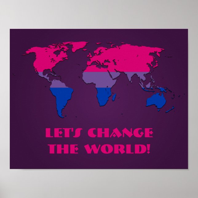 Affiche de carte du monde de la fierté bisexuelle (Devant)