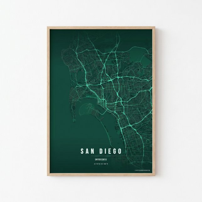 Affiche de carte émeraude de San Diego, cadeau de  (Créateur téléchargé)
