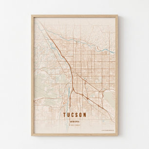 Affiche de carte en terre cuite de Tucson, cadeau