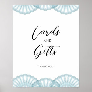 Affiche de carte et de cadeaux coquille bleue élég