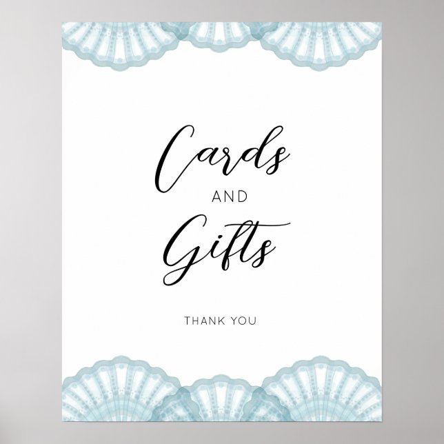 Affiche de carte et de cadeaux coquille bleue élég (Devant)