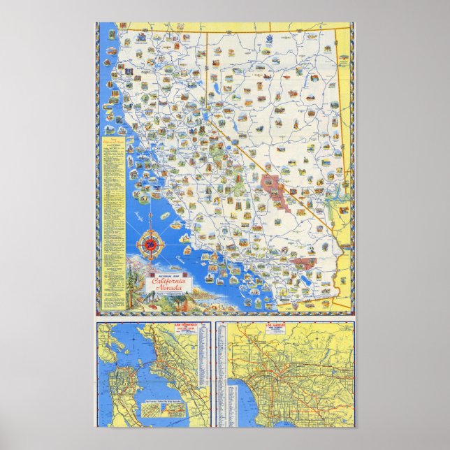 Affiche de carte illustrée vintage de San Francisc (Devant)