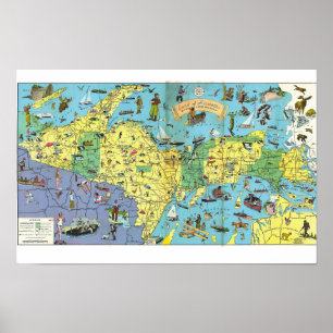 Affiche de carte picturale de la région du Michiga