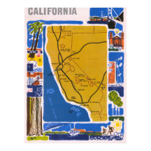 Affiche de carte picturale vintage de Californie 1